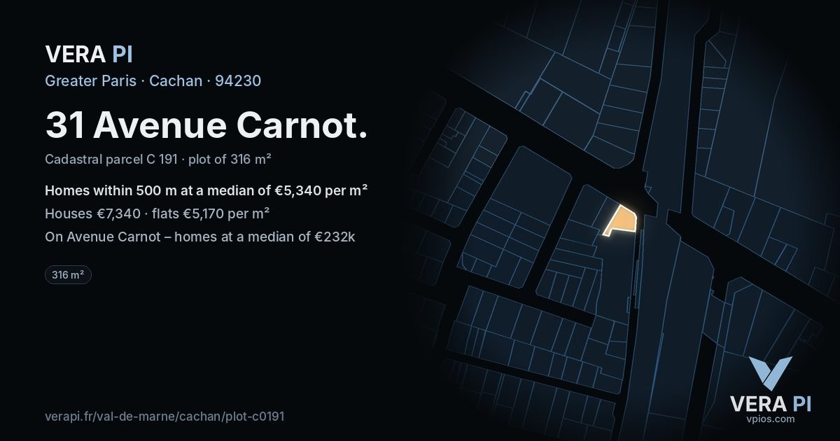31 Avenue Carnot, Cachan at night – the plot lit, the parcels around coloured by the prices near them