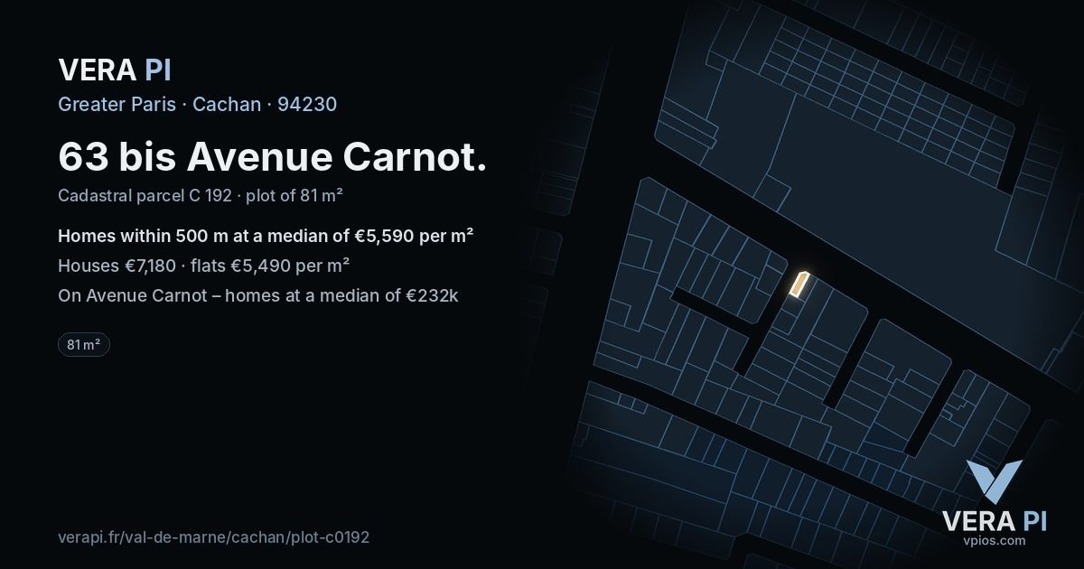 63 bis Avenue Carnot, Cachan at night – the plot lit, the parcels around coloured by the prices near them