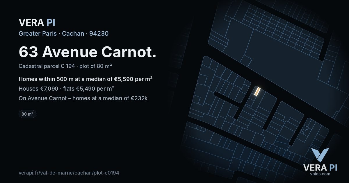 63 Avenue Carnot, Cachan at night – the plot lit, the parcels around coloured by the prices near them