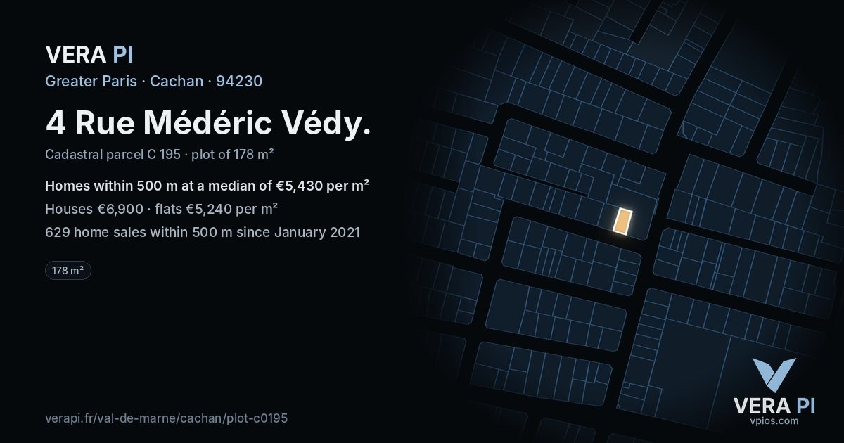 4 Rue Médéric Védy, Cachan at night – the plot lit, the parcels around coloured by the prices near them