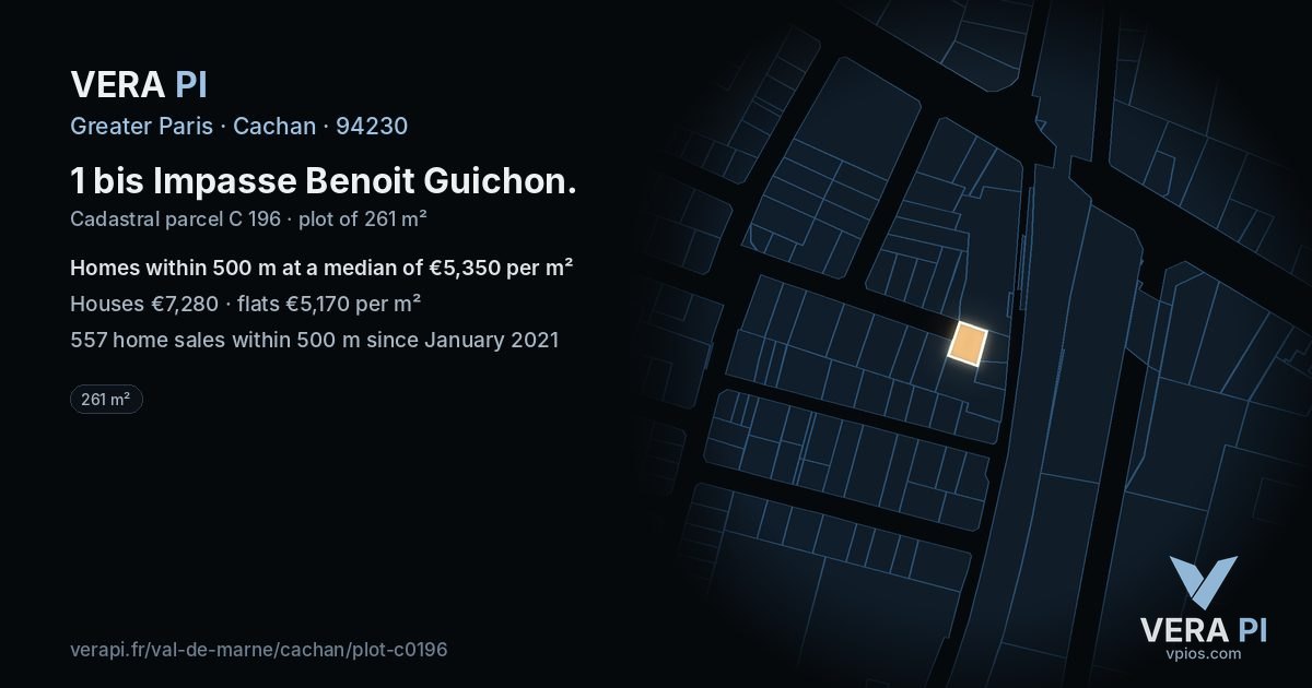 1 bis Impasse Benoit Guichon, Cachan at night – the plot lit, the parcels around coloured by the prices near them