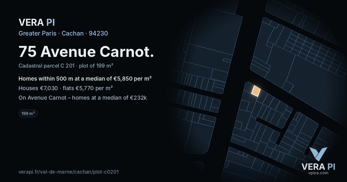 75 Avenue Carnot, Cachan at night – the plot lit, the parcels around coloured by the prices near them
