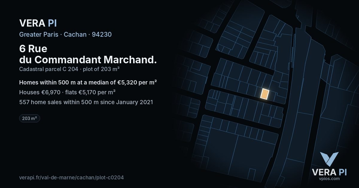6 Rue du Commandant Marchand, Cachan at night – the plot lit, the parcels around coloured by the prices near them