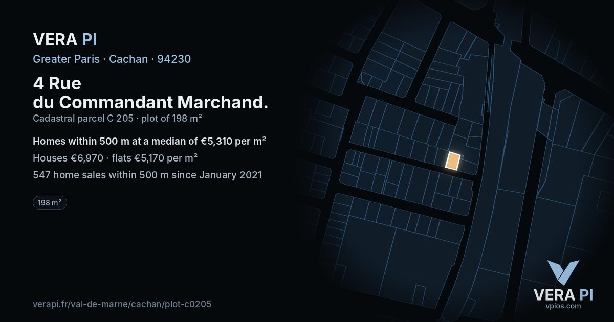4 Rue du Commandant Marchand, Cachan at night – the plot lit, the parcels around coloured by the prices near them