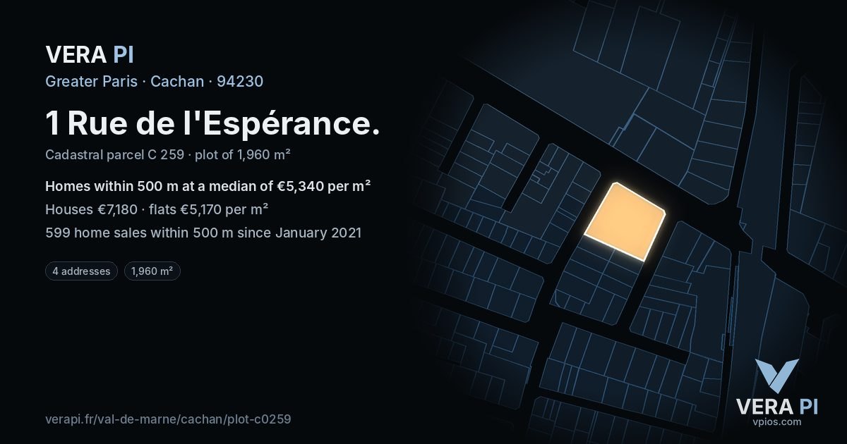 1 Rue de l'Espérance, Cachan at night – the plot lit, the parcels around coloured by the prices near them