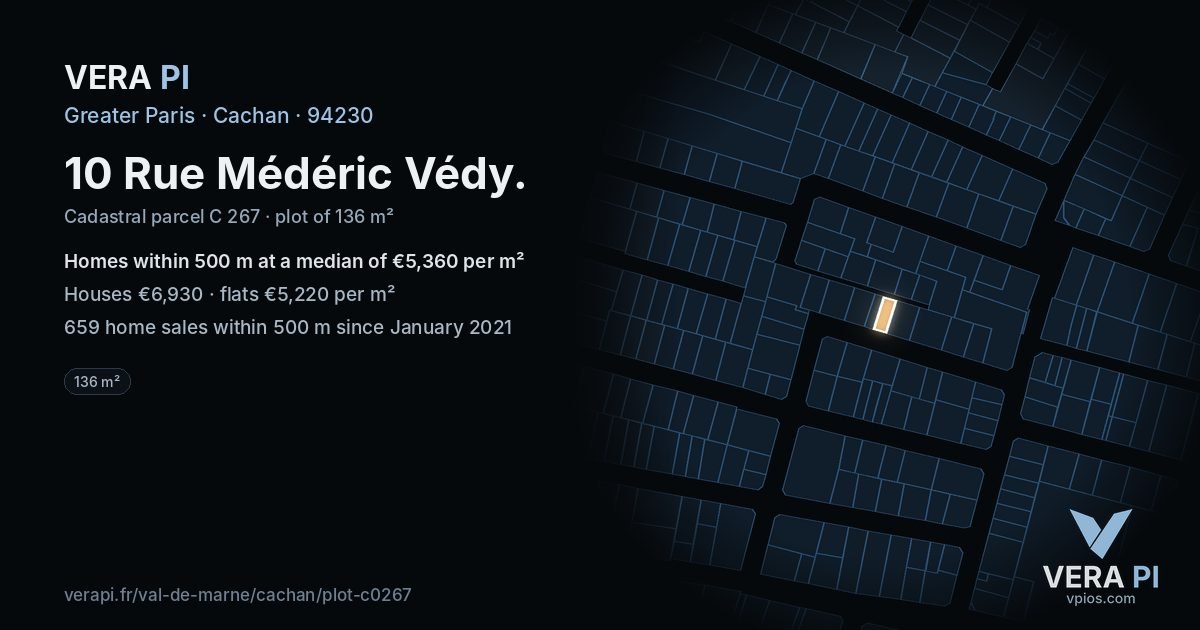 10 Rue Médéric Védy, Cachan at night – the plot lit, the parcels around coloured by the prices near them