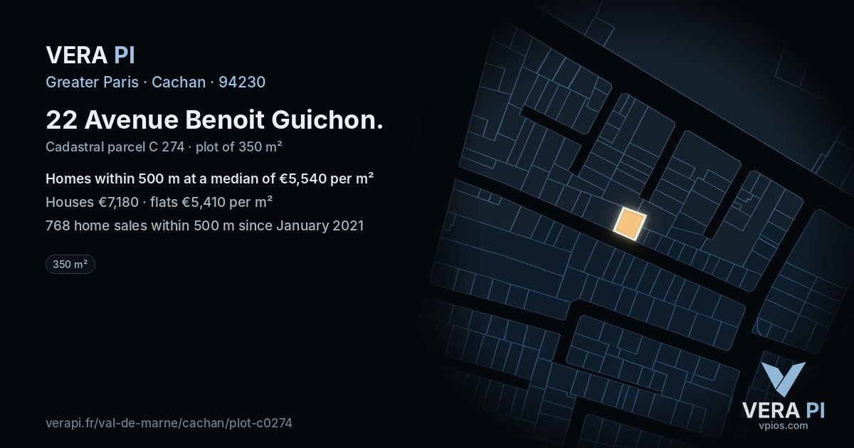 22 Avenue Benoit Guichon, Cachan at night – the plot lit, the parcels around coloured by the prices near them
