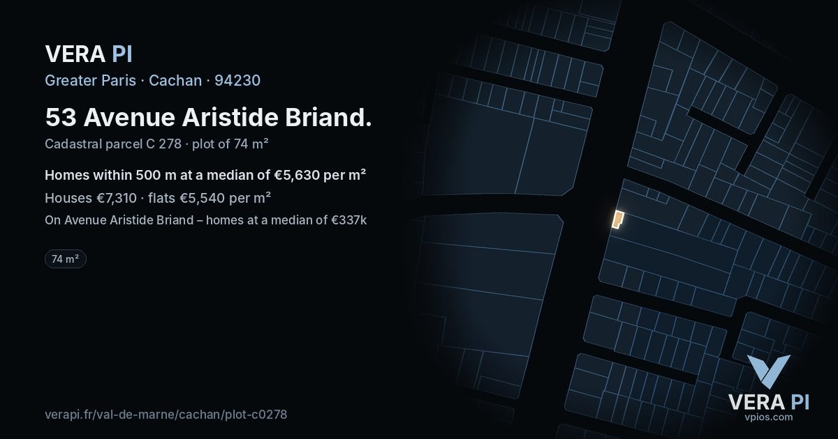 53 Avenue Aristide Briand, Cachan at night – the plot lit, the parcels around coloured by the prices near them