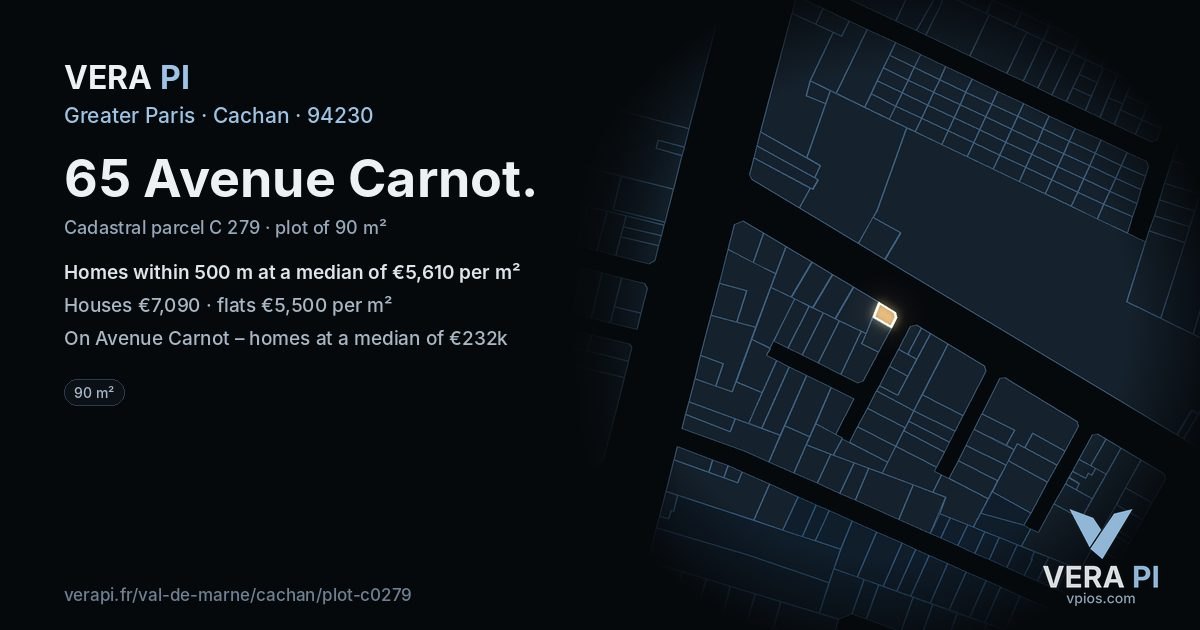 65 Avenue Carnot, Cachan at night – the plot lit, the parcels around coloured by the prices near them