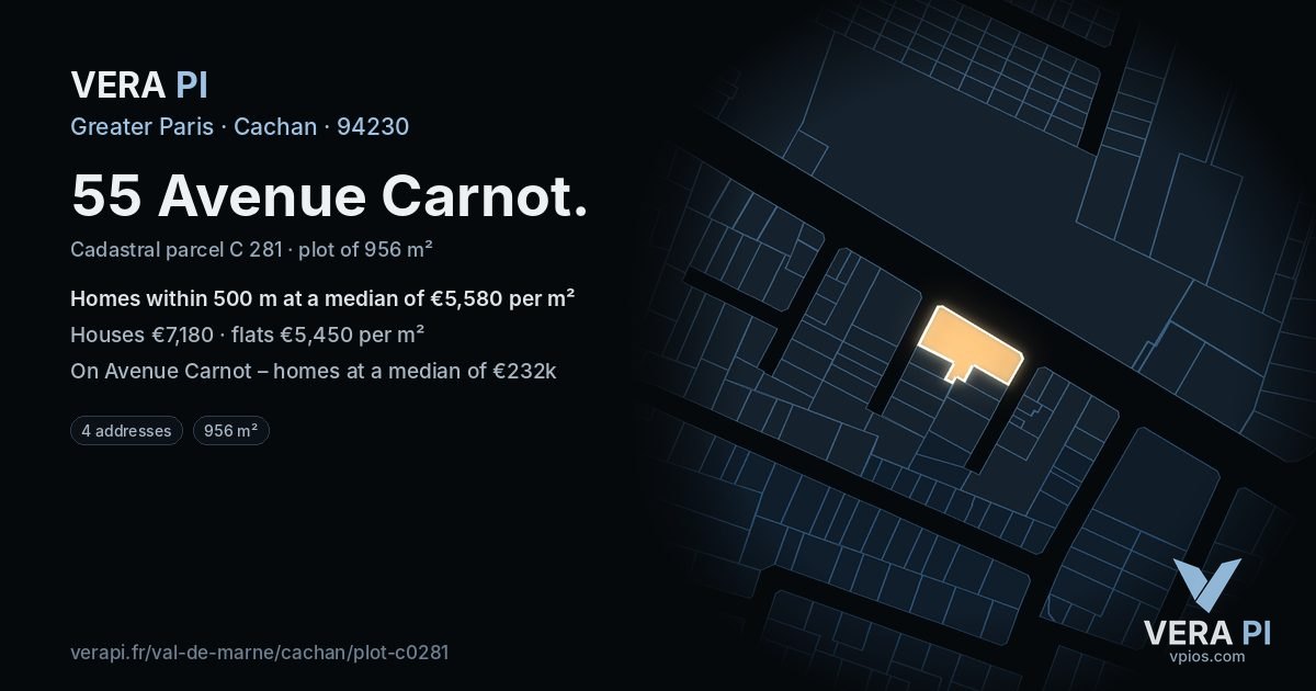 55 Avenue Carnot, Cachan at night – the plot lit, the parcels around coloured by the prices near them