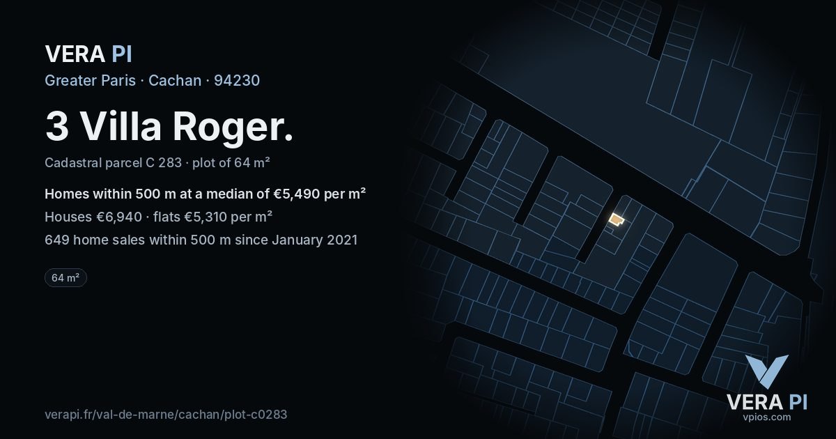 3 Villa Roger, Cachan at night – the plot lit, the parcels around coloured by the prices near them