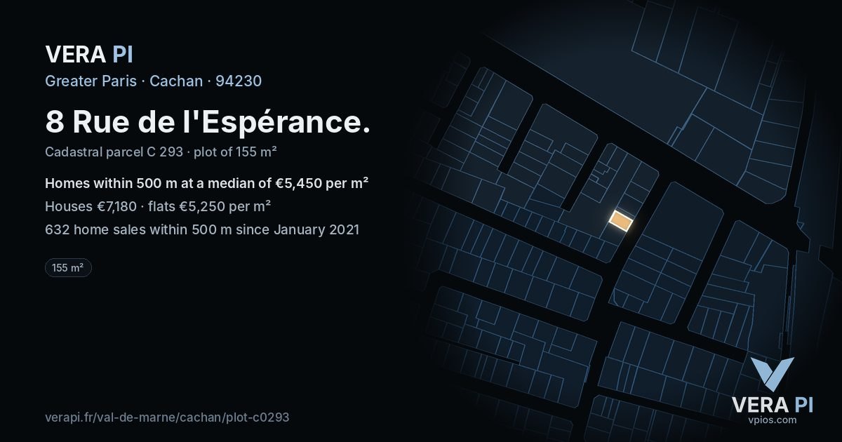 8 Rue de l'Espérance, Cachan at night – the plot lit, the parcels around coloured by the prices near them
