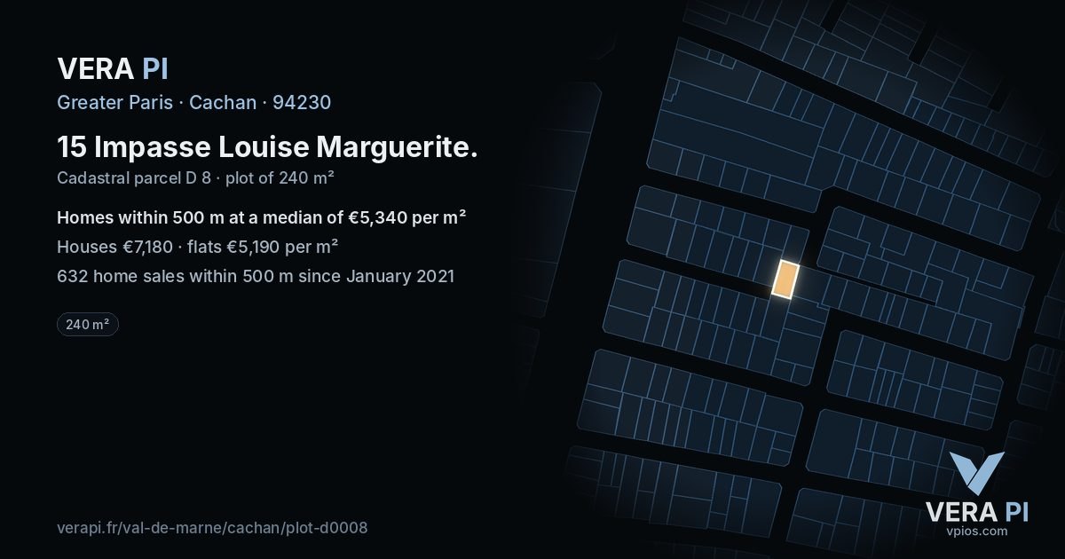 15 Impasse Louise Marguerite, Cachan at night – the plot lit, the parcels around coloured by the prices near them