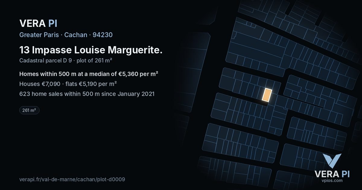 13 Impasse Louise Marguerite, Cachan at night – the plot lit, the parcels around coloured by the prices near them