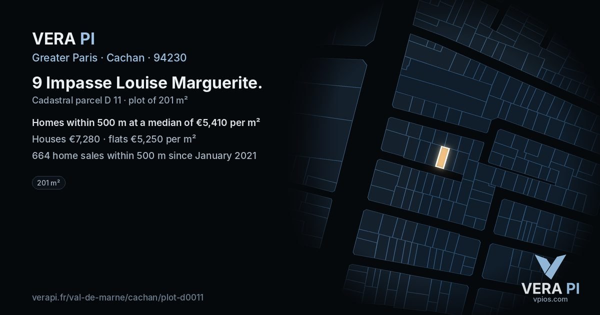 9 Impasse Louise Marguerite, Cachan at night – the plot lit, the parcels around coloured by the prices near them