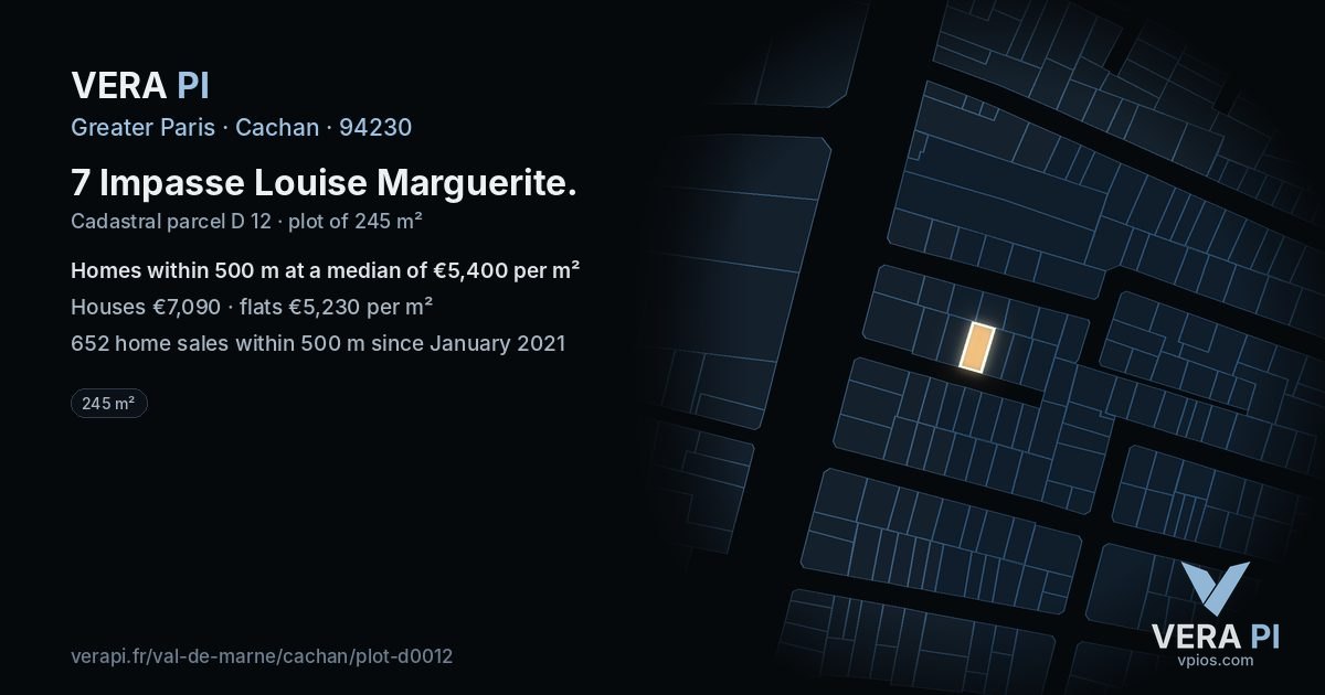7 Impasse Louise Marguerite, Cachan at night – the plot lit, the parcels around coloured by the prices near them