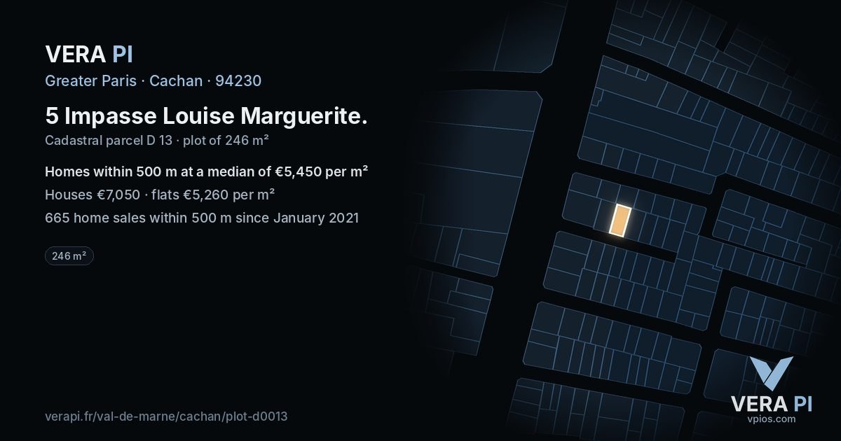 5 Impasse Louise Marguerite, Cachan at night – the plot lit, the parcels around coloured by the prices near them