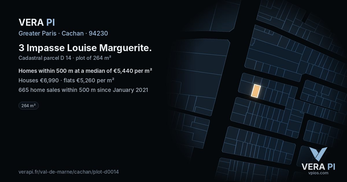 3 Impasse Louise Marguerite, Cachan at night – the plot lit, the parcels around coloured by the prices near them