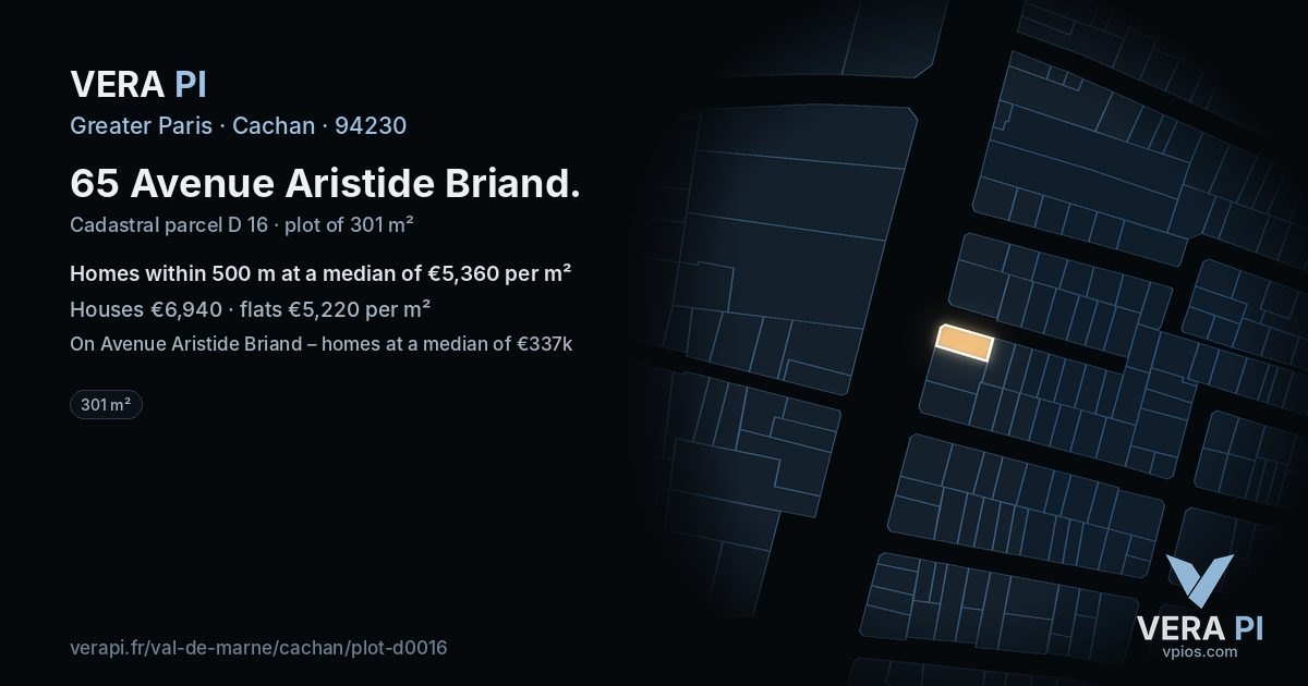 65 Avenue Aristide Briand, Cachan at night – the plot lit, the parcels around coloured by the prices near them