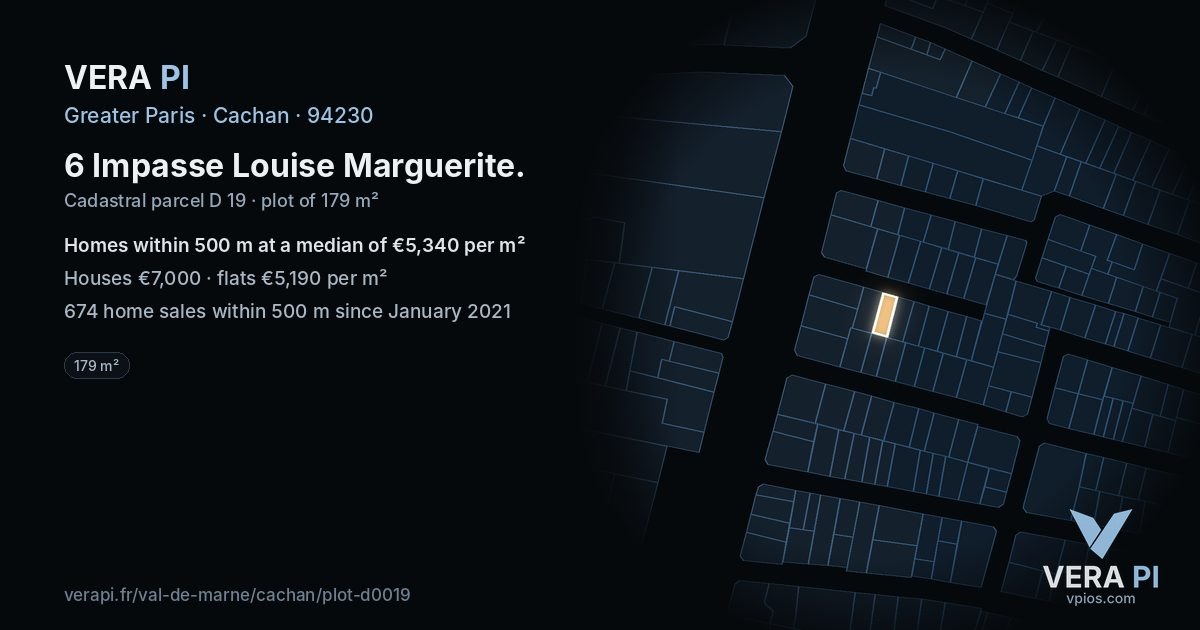 6 Impasse Louise Marguerite, Cachan at night – the plot lit, the parcels around coloured by the prices near them