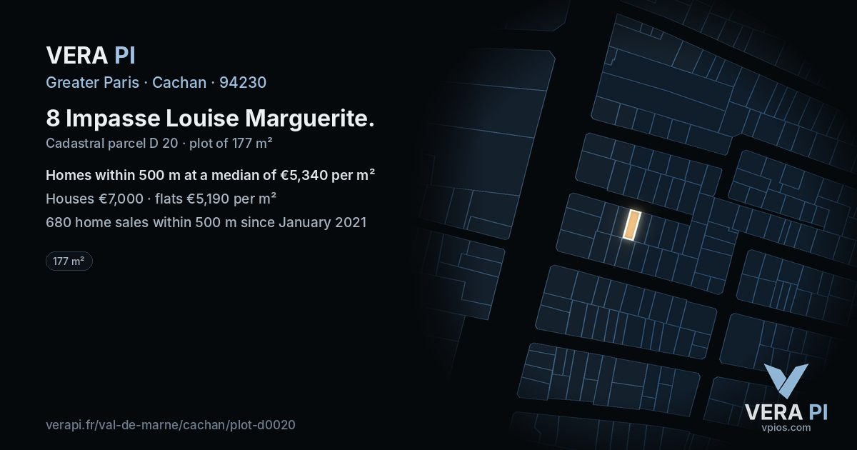 8 Impasse Louise Marguerite, Cachan at night – the plot lit, the parcels around coloured by the prices near them