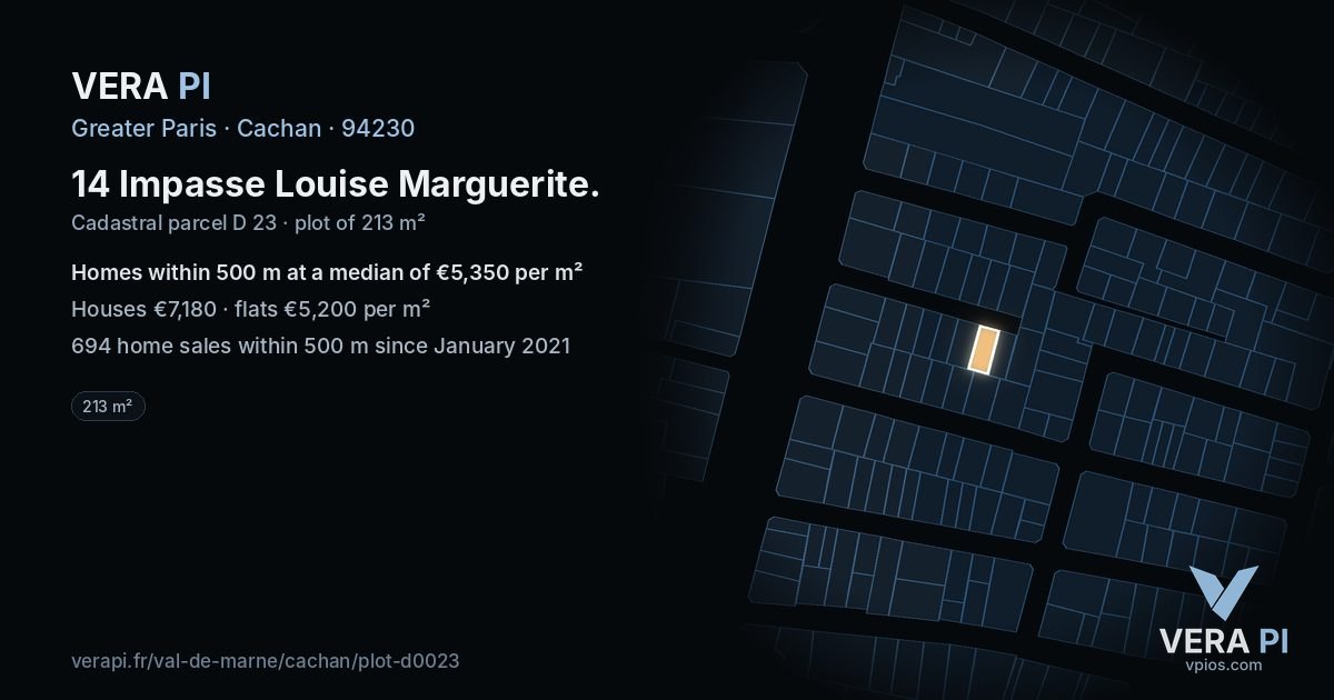 14 Impasse Louise Marguerite, Cachan at night – the plot lit, the parcels around coloured by the prices near them