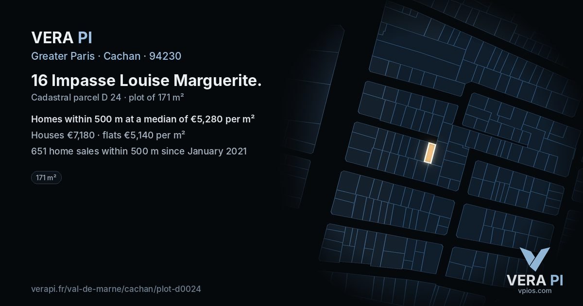 16 Impasse Louise Marguerite, Cachan at night – the plot lit, the parcels around coloured by the prices near them