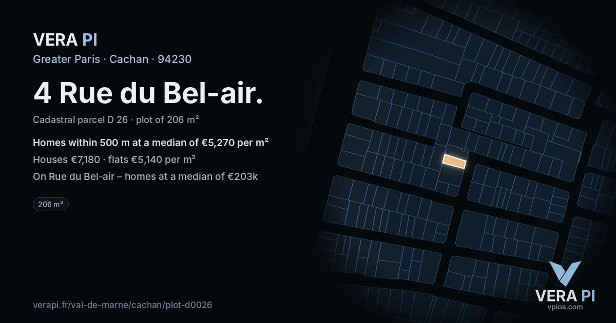 4 Rue du Bel-air, Cachan at night – the plot lit, the parcels around coloured by the prices near them