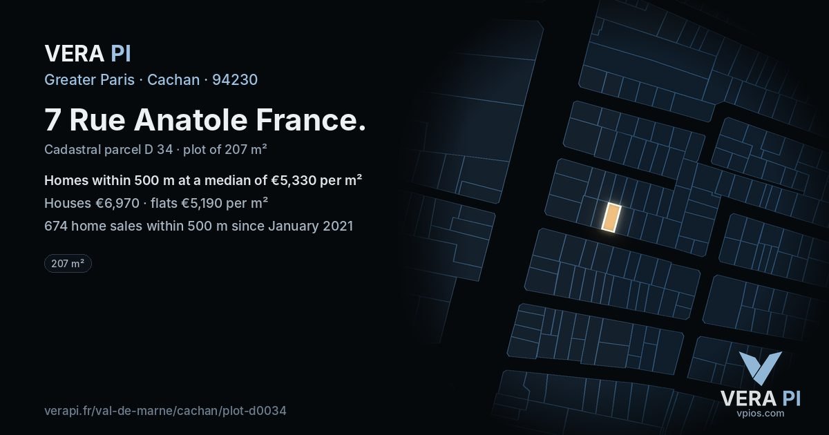 7 Rue Anatole France, Cachan at night – the plot lit, the parcels around coloured by the prices near them