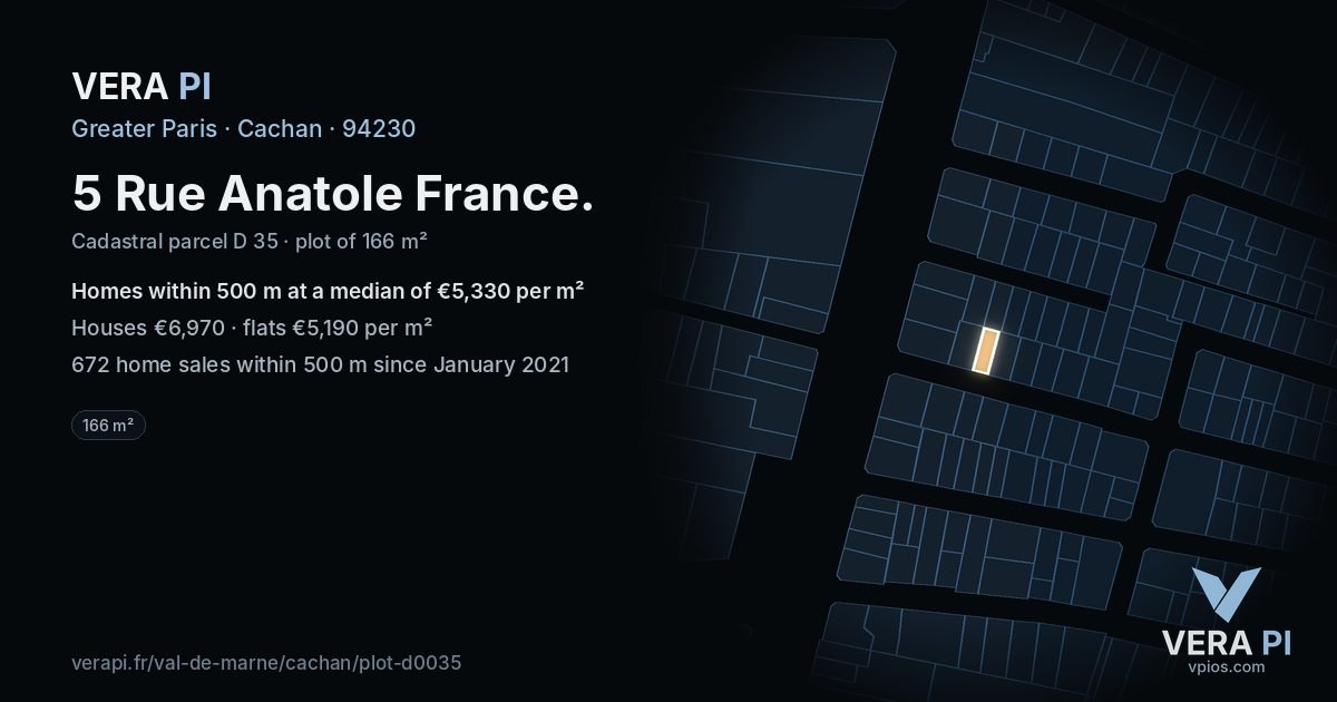 5 Rue Anatole France, Cachan at night – the plot lit, the parcels around coloured by the prices near them