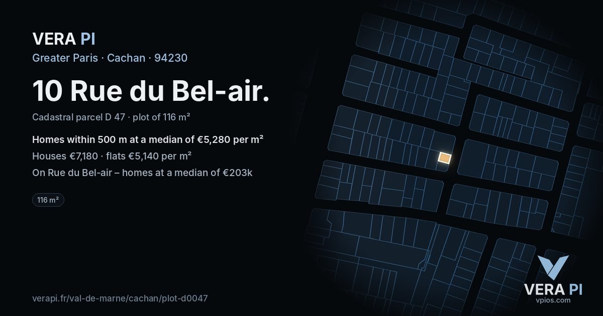 10 Rue du Bel-air, Cachan at night – the plot lit, the parcels around coloured by the prices near them