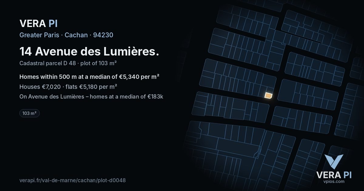 14 Avenue des Lumières, Cachan at night – the plot lit, the parcels around coloured by the prices near them