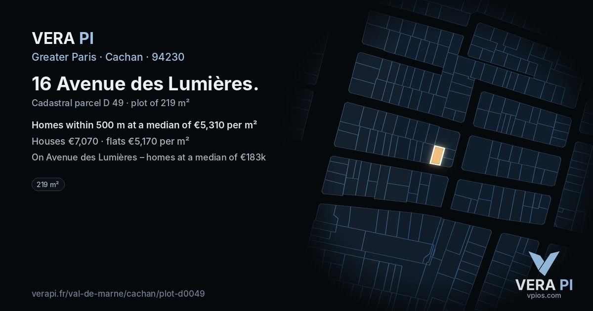 16 Avenue des Lumières, Cachan at night – the plot lit, the parcels around coloured by the prices near them