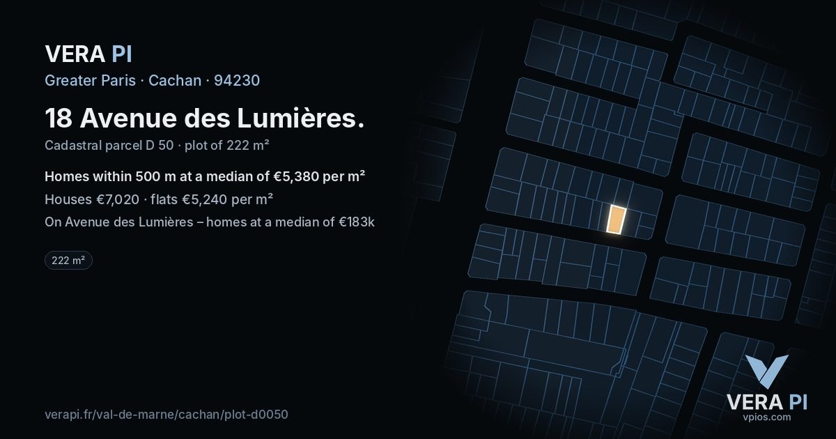 18 Avenue des Lumières, Cachan at night – the plot lit, the parcels around coloured by the prices near them