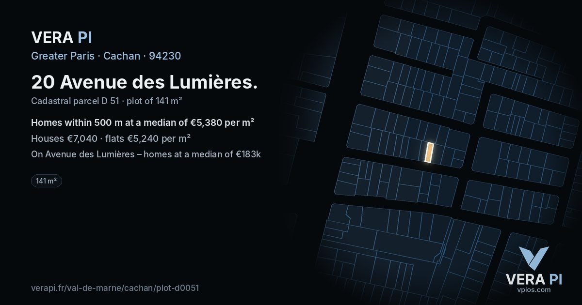 20 Avenue des Lumières, Cachan at night – the plot lit, the parcels around coloured by the prices near them
