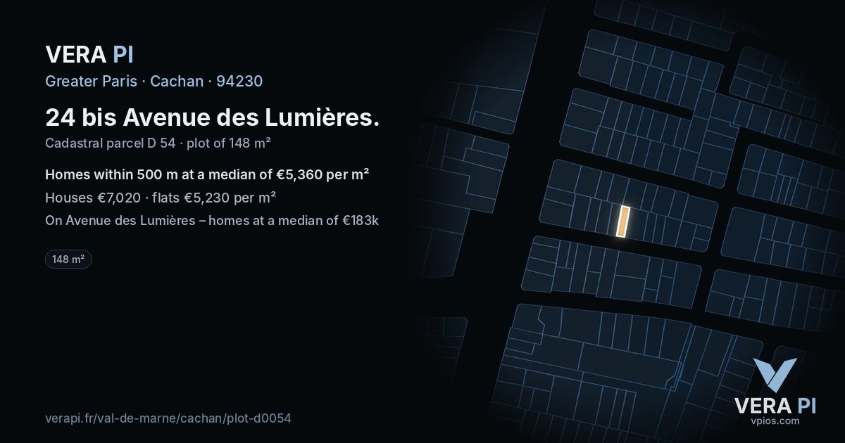 24 bis Avenue des Lumières, Cachan at night – the plot lit, the parcels around coloured by the prices near them