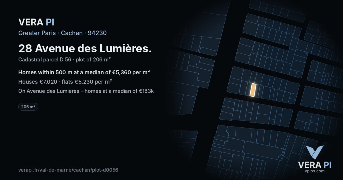 28 Avenue des Lumières, Cachan at night – the plot lit, the parcels around coloured by the prices near them