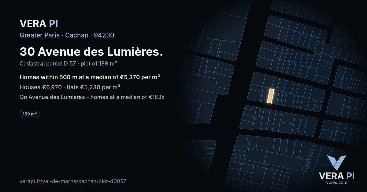 30 Avenue des Lumières, Cachan at night – the plot lit, the parcels around coloured by the prices near them