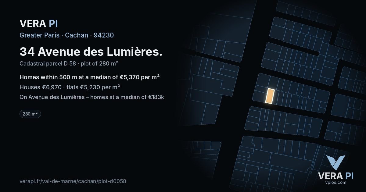 34 Avenue des Lumières, Cachan at night – the plot lit, the parcels around coloured by the prices near them