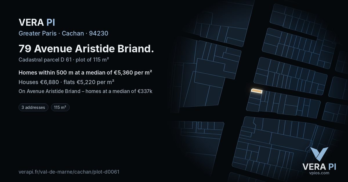 79 Avenue Aristide Briand, Cachan at night – the plot lit, the parcels around coloured by the prices near them