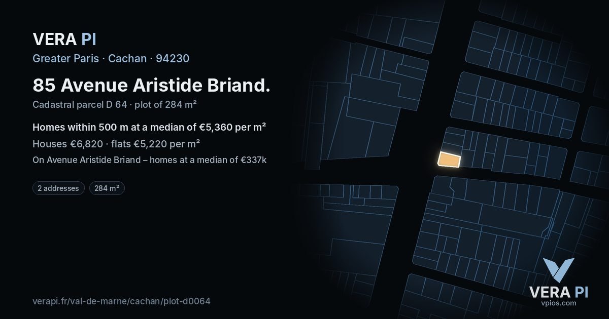 85 Avenue Aristide Briand, Cachan at night – the plot lit, the parcels around coloured by the prices near them