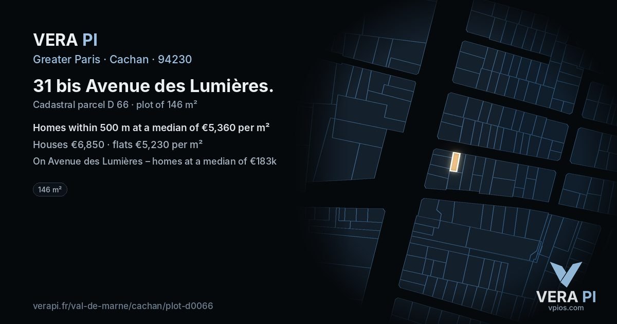 31 bis Avenue des Lumières, Cachan at night – the plot lit, the parcels around coloured by the prices near them