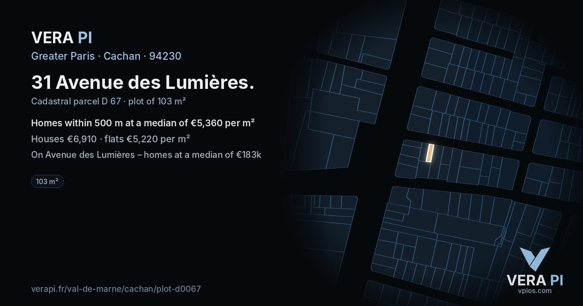 31 Avenue des Lumières, Cachan at night – the plot lit, the parcels around coloured by the prices near them