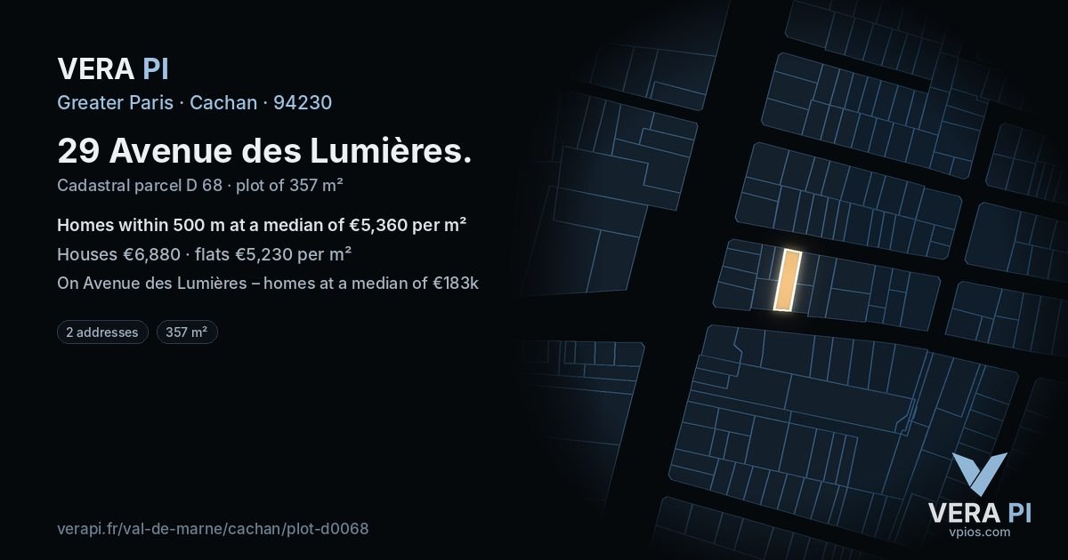 29 Avenue des Lumières, Cachan at night – the plot lit, the parcels around coloured by the prices near them