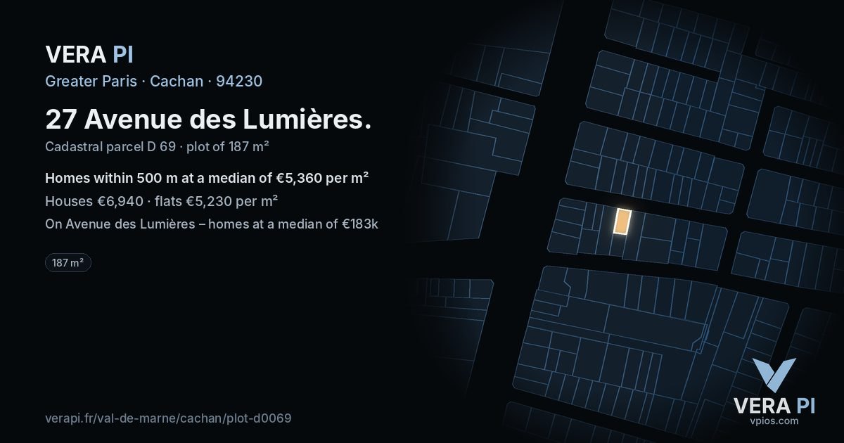27 Avenue des Lumières, Cachan at night – the plot lit, the parcels around coloured by the prices near them
