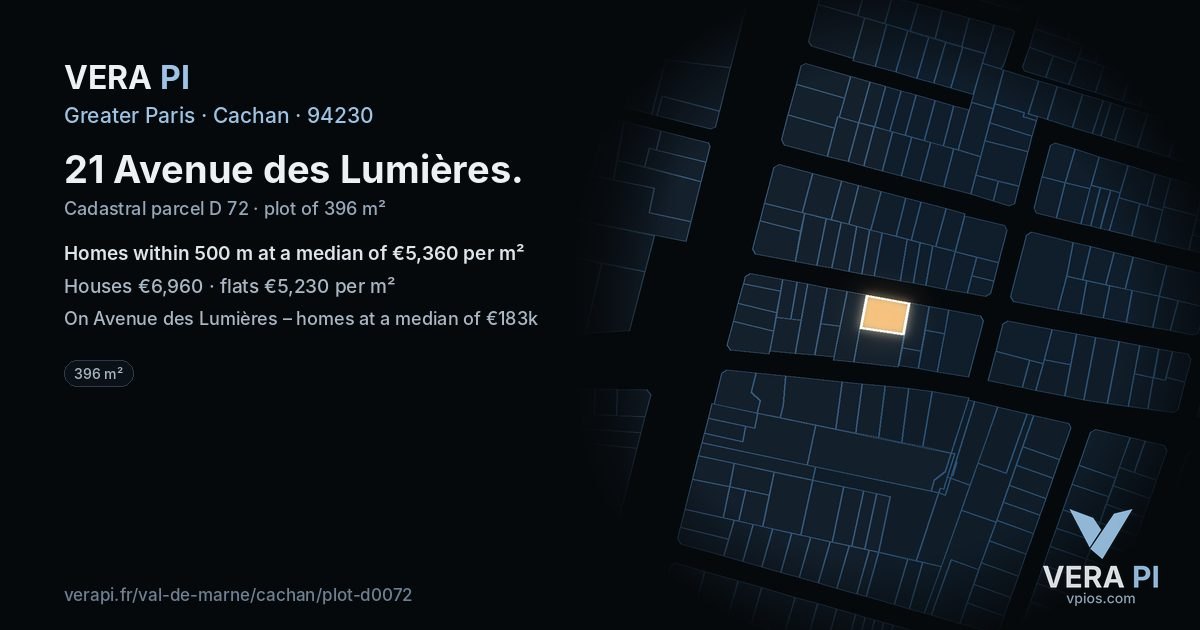 21 Avenue des Lumières, Cachan at night – the plot lit, the parcels around coloured by the prices near them