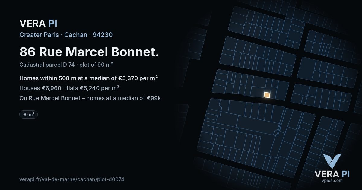 86 Rue Marcel Bonnet, Cachan at night – the plot lit, the parcels around coloured by the prices near them