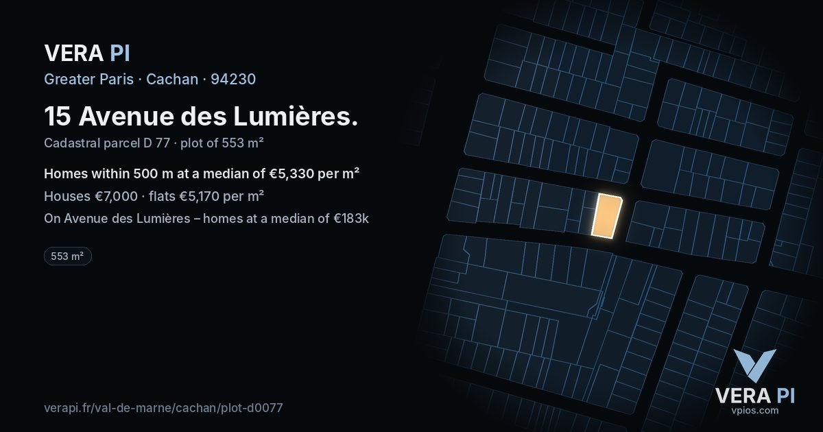 15 Avenue des Lumières, Cachan at night – the plot lit, the parcels around coloured by the prices near them