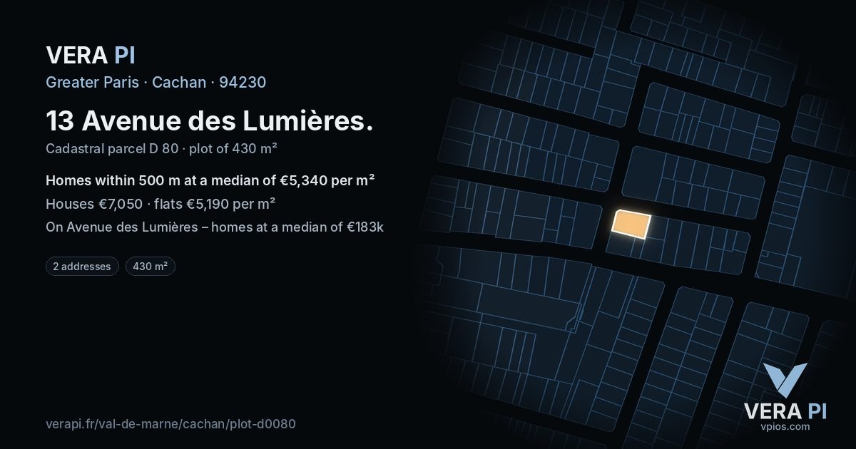 13 Avenue des Lumières, Cachan at night – the plot lit, the parcels around coloured by the prices near them