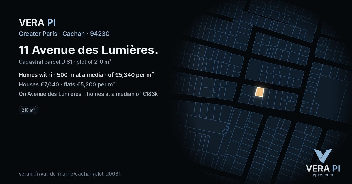 11 Avenue des Lumières, Cachan at night – the plot lit, the parcels around coloured by the prices near them